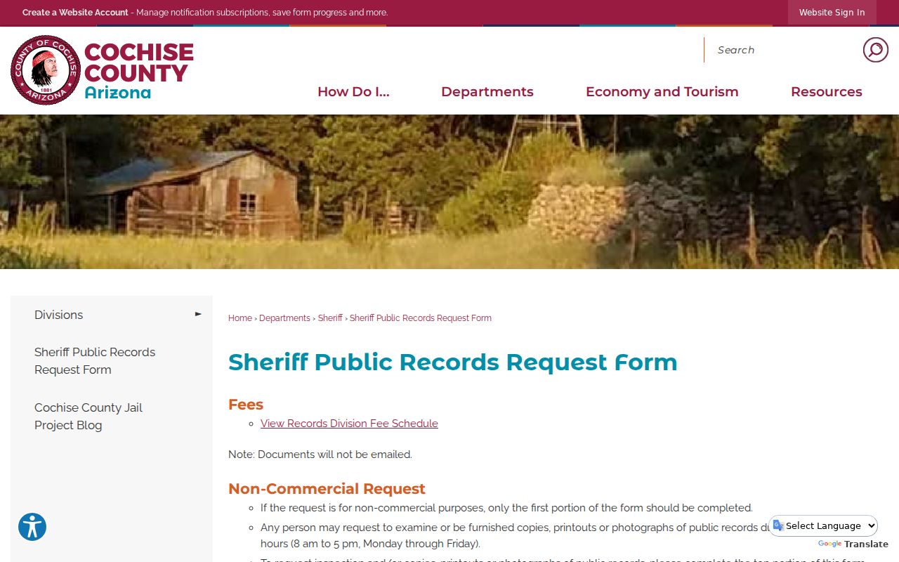 Cochise County arrest report public records request form