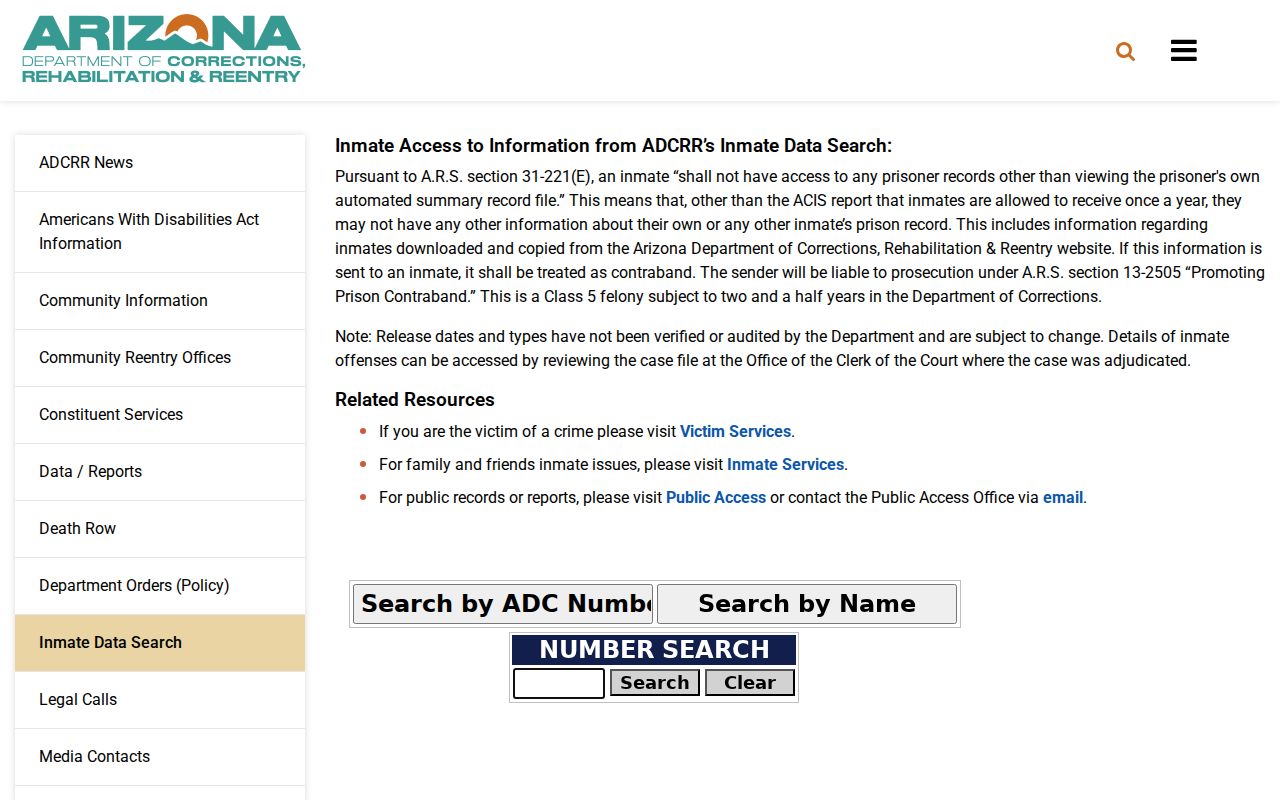 Cochise County arrest history ADCRR inmate search information