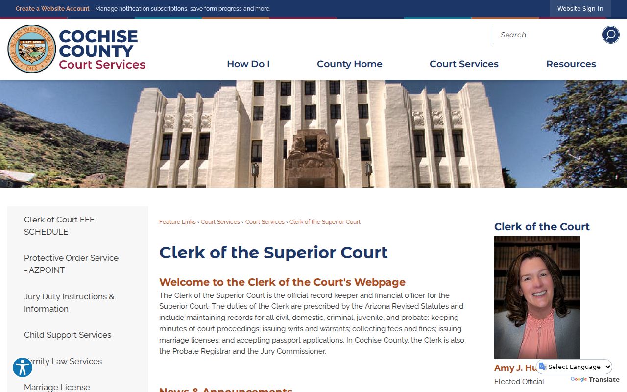 Cochise County criminal court case clerk office information