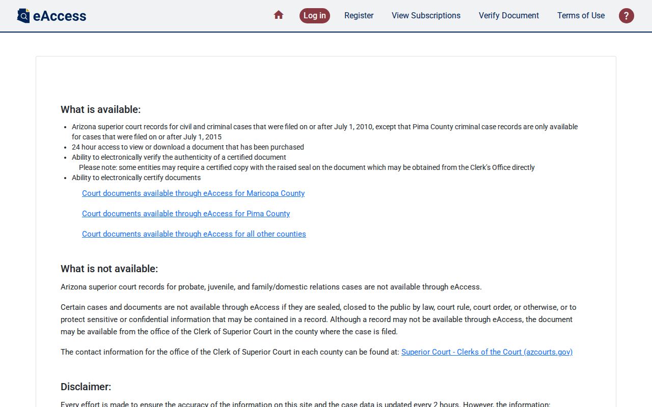 Cochise County criminal court cases Arizona eAccess portal