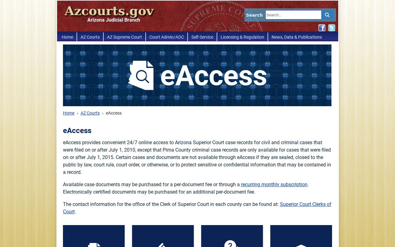 Cochise County criminal case eAccess information page