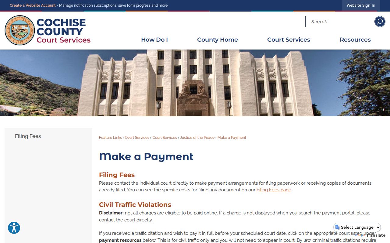 Cochise County criminal case Justice Court payment information