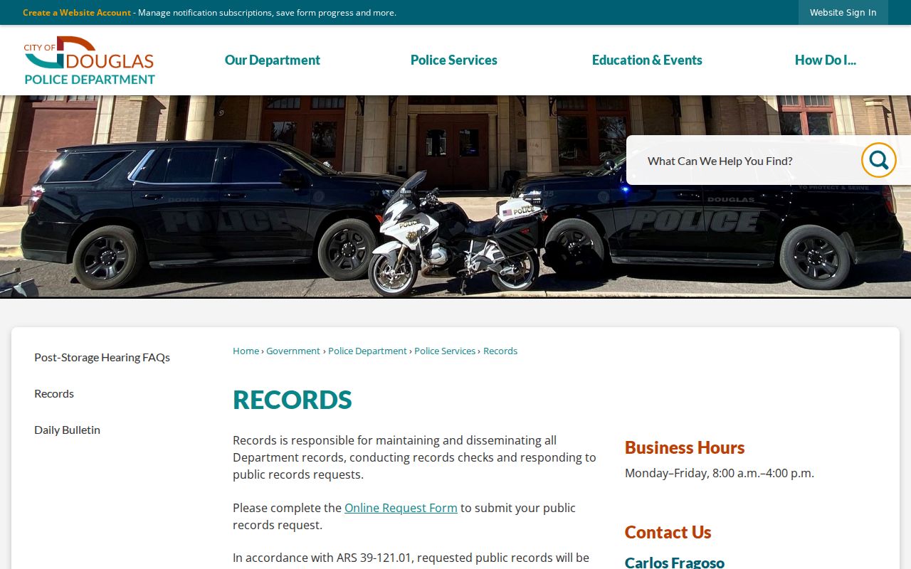 Douglas criminal records and Police Department records desk