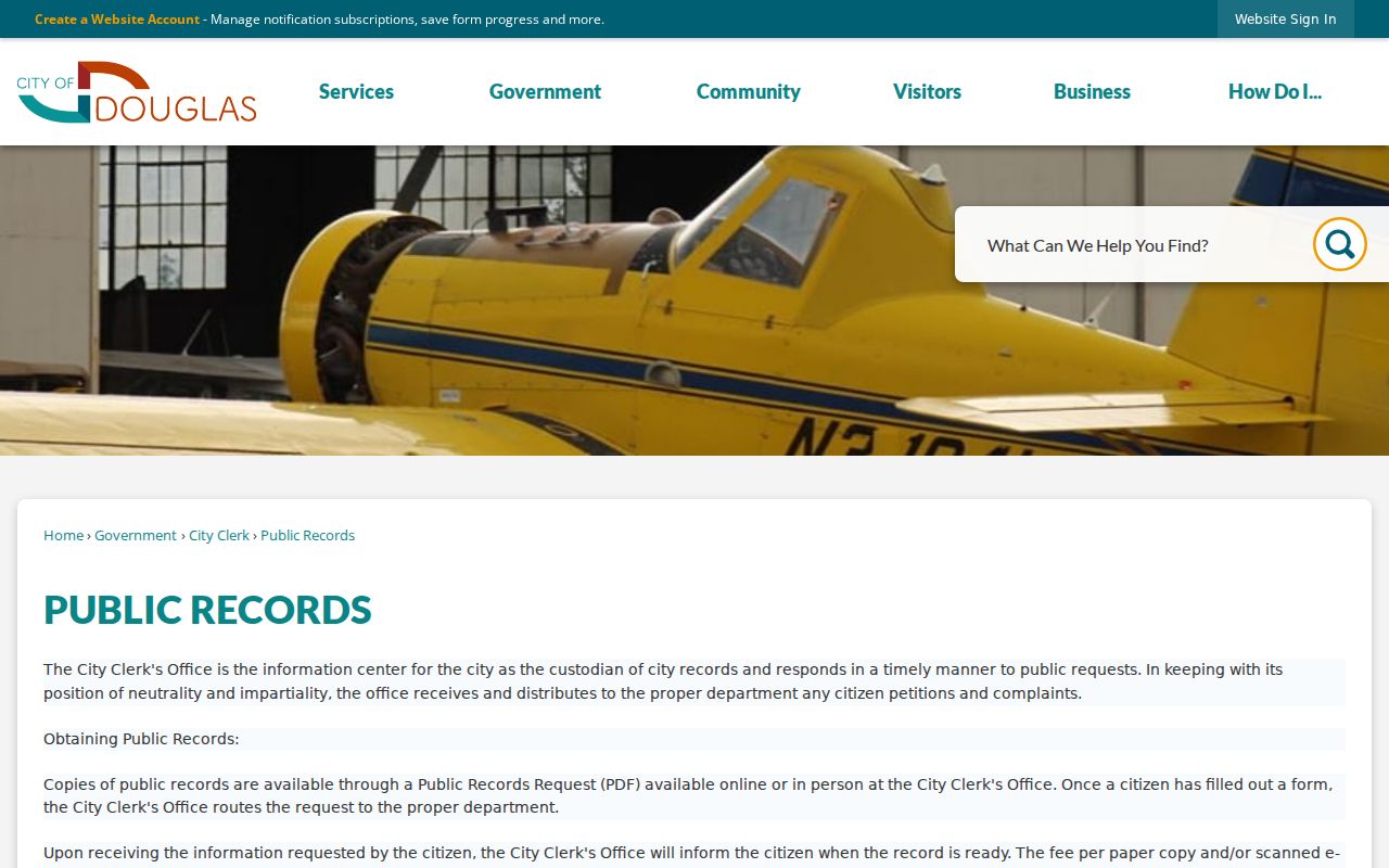 Douglas criminal records and City Clerk public records channel