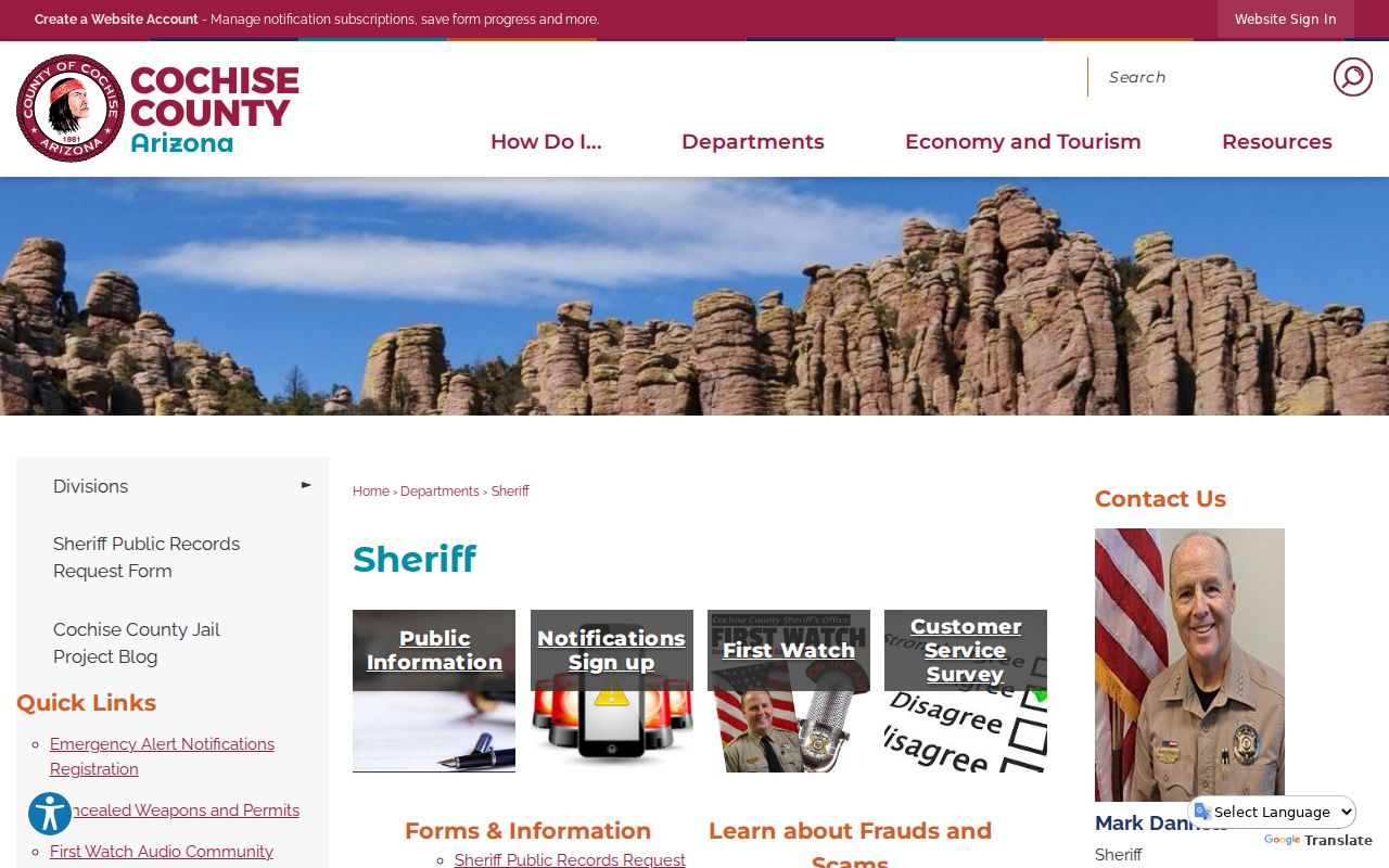 Cochise County Sheriff's Office criminal records and fingerprint services