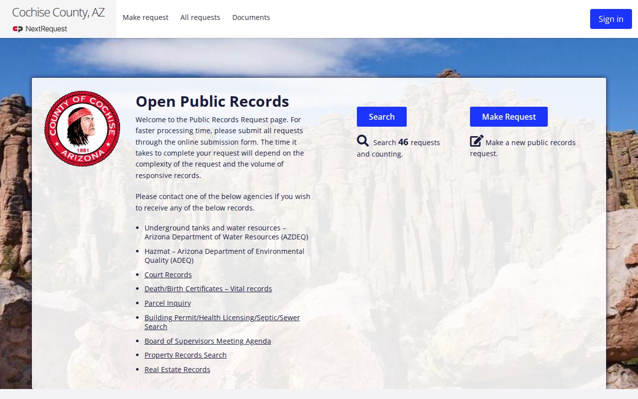 Cochise County NextRequest criminal public records portal