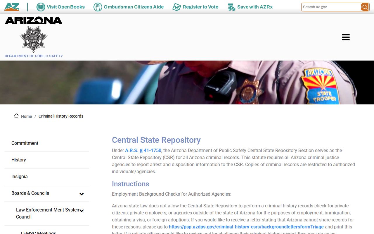 AZDPS official Cochise County criminal history record review information