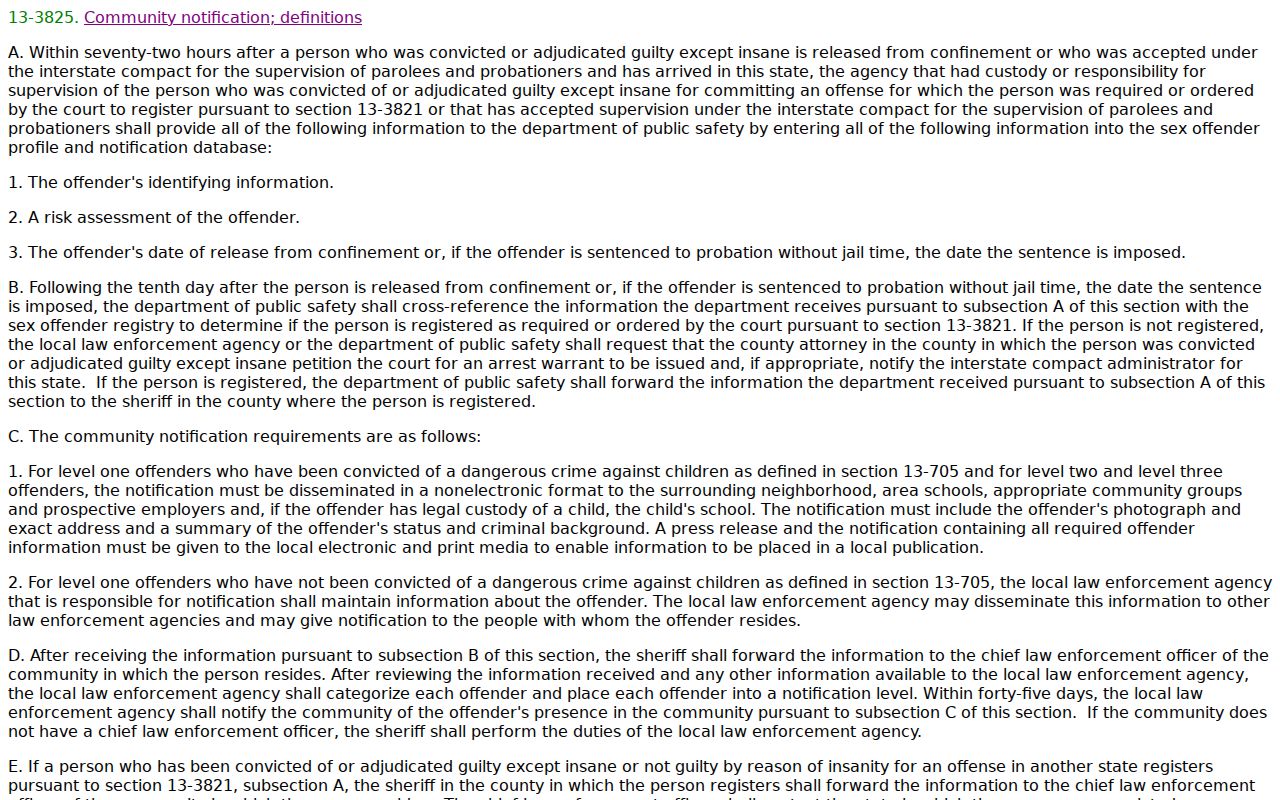Cochise County sex offender community notification statute