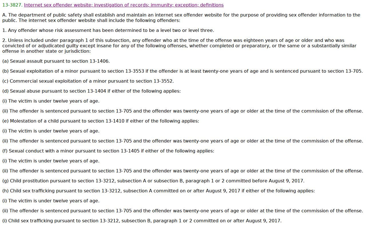 Cochise County sex offender internet registry statute